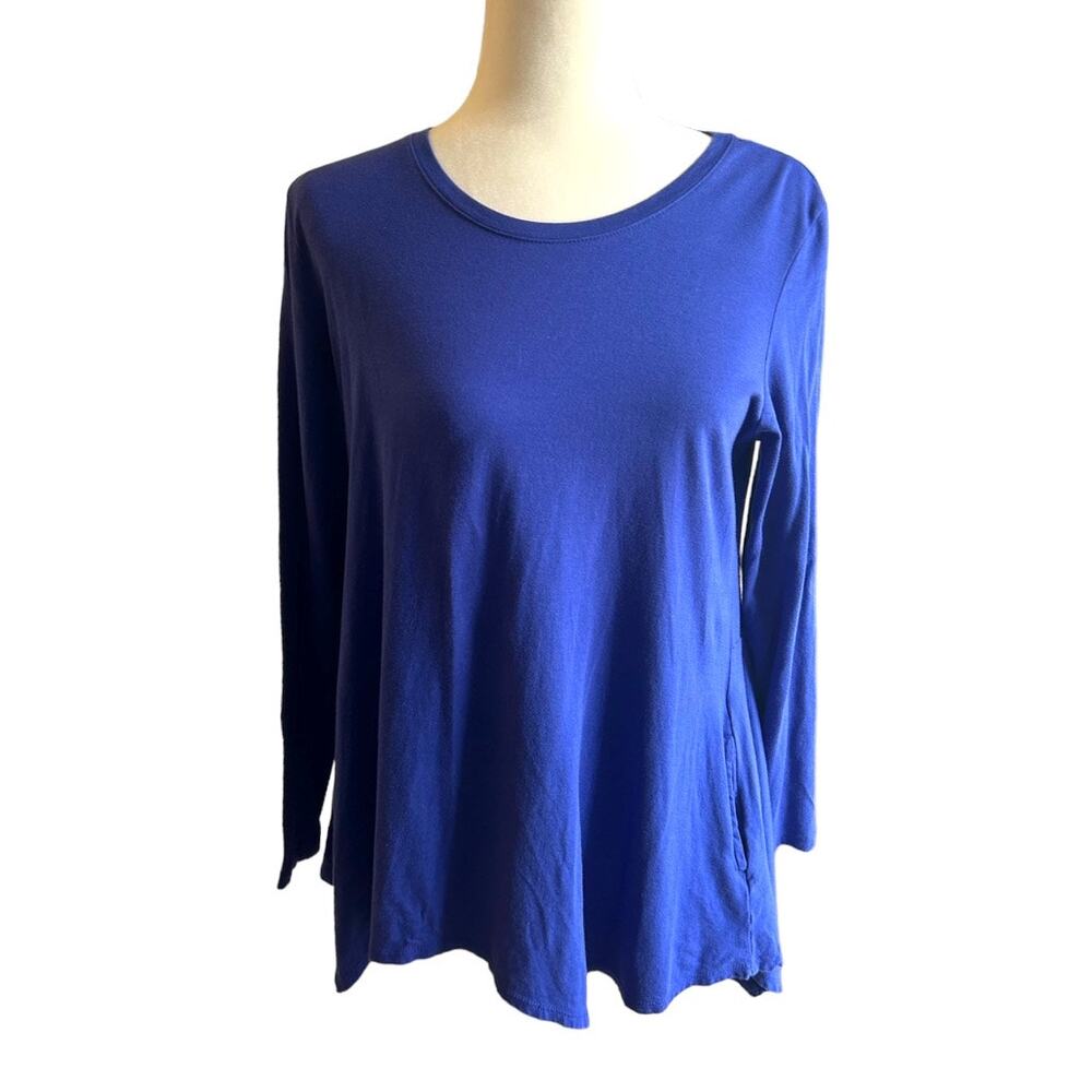 LOGO by Lori Goldstein Blue Cotton Modal Top Tunic with Pockets M